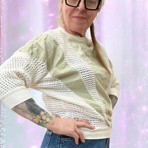 Vintage 70s Greek fishnet peasant casual abstract top shirt-M - Picture 3 of 9